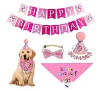 Bandana de Cumpleaños para Perros, 5 Piezas Fiesta de Cumpleaños para Perro, Corbata y Sombrero de Cumpleaños con 9 Números Brillantes Pajarita y Guirnalda para Gatos Perros Pequeños