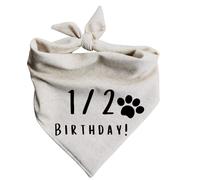 Bandana de medio cumpleaños para perro de 1/2 de edad de 6 meses de edad, crema de avena natural, simple, mínimo, neutro (pequeño)