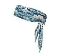 Bandana deportiva de doble cara con estampado de ondas estilo Ukiyo-e con correas que absorben el sudor y son transpirables, adecuadas para correr y hacer ejercicio.