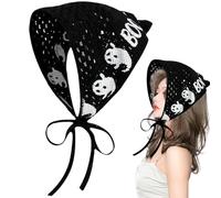 Bandana Diadema gótica de Halloween Crochet Buffet Bandana con correas Triángulo Spiderweb Hollow Breatable Ghost Patrón de ganchillo Camino para mujeres, niña (negra) Crochet