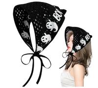 Bandana Diadema gótica Grochic Crochet Buffet Bandana con correas Triángulo Spiderweb Hollow Hollow Breathable Ghost Pattern Crochet Hair for Women, Girl (Black), Decoraciones de Halloween