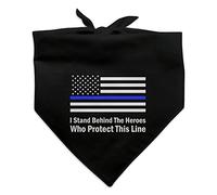 Bandana fina con la bandera estadounidense para perros y mascotas, diseño con texto en inglés "I Stand Behind the Heroes Who Protect This Line"