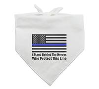 Bandana fina con la bandera estadounidense para perros y mascotas, diseño con texto en inglés "I Stand Behind the Heroes Who Protect This Line"