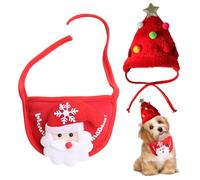 Bandana navideña para Perros, 2 unids/Set, Babero para Mascotas con patrón de Papá Noel 3D con Gorro de Felpa, pañuelos Ajustables para Mascotas para Gatos y Perros