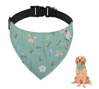 Bandana para perro con diseño de abeja verde azulado y flores con correa ajustable, anillo en D, pañuelo para perro, baberos triangulares, bufanda para mascotas, ropa y accesorios para perros