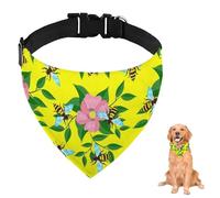 Bandana para perro, diseño de abejas y flores amarillas y rosas vibrantes con correa ajustable, anillo en D, baberos triangulares, bufandas para gatos, ropa y accesorios para perros, cachorros, gatos