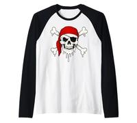 Bandana roja de calavera pirata goteando para Halloween, horror Camiseta Manga Raglan