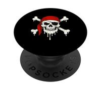 Bandana roja de calavera pirata goteando para Halloween, horror PopSockets PopGrip Adhesivo