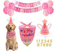 Bandana rosa de cumpleaños para perro, grande, 1 unidad, 2 patrones, colorido, reversible, triangular, pañuelo duradero para perros medianos a grandes
