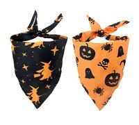 Bandanas de Halloween para perro, 2 bufandas lavables de Halloween con patrón de calabaza y bruja para perro, accesorios de disfraz de Halloween para cachorros pequeños, medianos y grandes