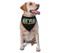 Bandanas De Perros La Felicidad Es Un Fish Grande Y Un Testigo. Triángulo Personalizada Ajustable Toallas Triángulo, para Mascotas para Perros Pequeños Y Grandes, Gatos, 70x30cm