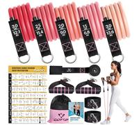 Bandas de resistencia con asas para mujer, bandas de ejercicio de 5 niveles para terapia física, yoga, pilates, anclaje de puerta, bolsa de almacenamiento (rosa)