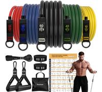 Bandas de Resistencia Readaeer - Kit Completo de 5 Niveles para Entrenamiento en Casa, Fitness y Rehabilitación | 150 lbs/70 kg Resistencia Máxima | 11 Piezas Incluye Póster de Ejercicios