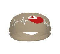 Bandas Deportivas con la Bandera de Tonga I Love Tonga Heartbeat para Hombre y Mujer, Banda para el Sudor de algodón Absorbente, Ideal para Yoga y Ciclismo.