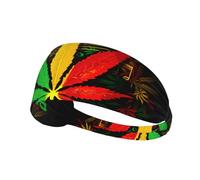 Bandas elásticas antideslizantes para el cabello Yoga Correr Deportes Entrenamiento Gimnasio Envolturas para la cabeza Bandana (bandera rasta weedleaf hojas música reggae)
