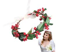 bandas para el cabello de bayas, diadema de bayas rojas - Diadema con tocado floral,Corona de boda de frutos rojos hecha a mano de Boho para las vacaciones de Navidad de invierno