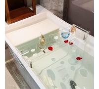 Bandeja acrílica ajustable para bañera, 32.3 pulgadas de largo x 7.9 pulgadas de ancho, con mango y pilares ajustables, accesorios de baño para una experiencia relajante de remojo, bañeras