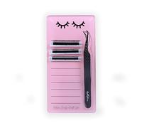 Bandeja acrílica para aplicación de pestañas en tiras, soporte de pestañas rosa pastel para extensiones de pestañas, soporte para azulejos con prácticas líneas numeradas, soporte magnético para pinzas