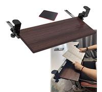 Bandeja ajustable para teclado con rieles deslizantes, cajón con abrazadera en C y alfombrilla de ratón, acabado nogal (64 x 24 cm), ideal para la configuración de oficina