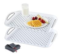 Bandeja antideslizante grande de 2 piezas con asa y punta antideslizante para aperitivos, frutas, postres, fiestas, desayunos (grande, blanco, paquete de 2)