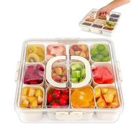 Bandeja Aperitivos con Tapa, Caja de aperitivos con 12 compartimentos, caja de snacks con Asa, cuenco para aperitivos con tapa para Frutas Caramelos Frutos Secos Verduras Galletas Especias