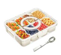 Bandeja Aperitivos con Tapa, Caja de Aperitivos con Compartimentos (8 Compartimentos Extraíbles), Organizador de Bocadillos con Tapa, para Nueces, Dulces, Galletas, Frutas, Refrigerios, Especias