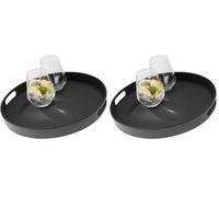 Bandeja APS Bistro, Bandeja para Servir, Bandeja de melamina Negra, Antideslizante, con 2 Asas empotradas y Borde para apilar, 35,5 x 35,5 cm, Altura,5 cm, Negra (Paquete de 2)