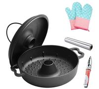 Bandeja Asadora Con Tapa | Cacerola de Hierro para Batata con Pinza y Guantes | Olla Para - para Uso en Estufa Parrilla Horno Cocina del Hogar Batata Maíz Barbacoa