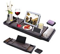Bandeja Bañera de Bambú Extensible 73-110cm, Bandeja para Baño con Soporte para Libros, Tabletas, Móvil, Copas de Vino, con Jabonera, Impermeable y Resistente al Moho