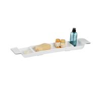 Relaxdays Bandeja para Bañera, Extensible 55,5-78 cm, Plástico, Agujeros de Drenaje de Agua, Antideslizante, Blanco