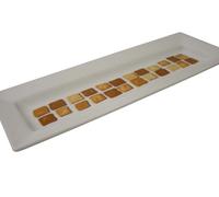 BANDEJA BAÑO ACCESORIOS ALARGADA BORDE PORCELANA MOSAICO MARRON