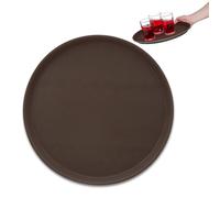2 Bandejas de Bar Redondas, 35 cm Ø, Tablas Servir con Borde, Superficie Antideslizante, Plato Camarero, Marrón