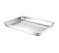 Bandeja cuadrada comercial de acero inoxidable 304 con diseño apilable, parte inferior plana resistente al calor para uso en horno, adecuada para servir, hornear y cocinar al vapor (26 x 19 x 3 cm)
