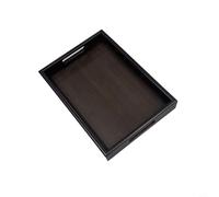 Bandeja cuadrada de madera para servir, para cocina, comedor, fiesta, barra de té, diseño de borde curvado que evita derrames, resistente al aceite y al polvo, fácil de limpiar, marrón (mango 28 x 20