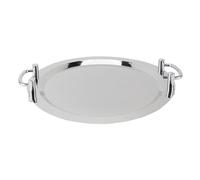 Bandeja de Acero Inoxidable con Asa, Bandeja Multifuncional Portátil, Placa de Cena Rectangular 47,5 cm - Diseño Elegante y Práctico, Fácil de Transportar, Ideal para Restaurante (Forma redonda con