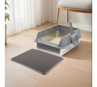 Bandeja de acero inoxidable para gatos, bandeja de 30 x 40 x 15 cm, bandeja de gato a prueba de salpicaduras con pedal de fuga de arena, acero inoxidable profundo, suministros para mascotas para gatos