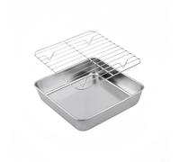 Bandeja de acero inoxidable para hornear pavo asado con estante de refrigeración para cocina, bandeja de horno con estante de refrigeración desmontable para cocinar eficientemente en casa (20 cm)