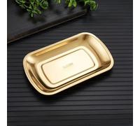 Bandeja de acero inoxidable para servir albóndigas de barbacoa, rectangular, resistente, cocina o para comer aperitivos, bordes de espejo, bandeja para lavavajillas, color plateado y dorado, (4)