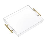 Bandeja de acrílico con Mango de Oro, Bandeja de Cocina, Bandeja de Servicio, Bandeja de Desayuno, Mesa de café, Mesa de café, Bandeja Decorativa (36cm x 28cm x 5cm)