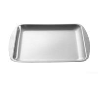 Bandeja de almacenamiento de alimentos de acero inoxidable de 24 x 14 cm, color plateado con bordes redondeados, acabado pulido, plato multiusos para servir barbacoas, pasteles, frutas y verduras