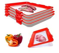 Bandeja de almacenamiento de alimentos sellada al vacío - Recipiente reutilizable apilable con hebilla y tapa elástica, sin BPA, 30 x 23 cm, opciones de paquete de 1/2/3/4 (rojo, paquete de 4)