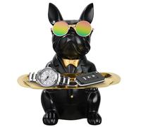 Bandeja de almacenamiento de Bulldog Francés Escultura, Bulldog con almacenamiento de monedas, bandeja multifunción para llaves, figura de Bulldog con bandeja, caja de almacenamiento de perro