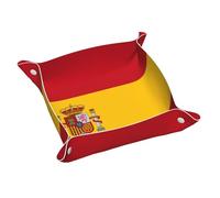 Bandeja de almacenamiento de cuero de viaje con bandera de España, bandeja de almacenamiento para llavero, reloj y aretes, bandeja decorativa de accesorios, bandeja de almacenamiento unisex