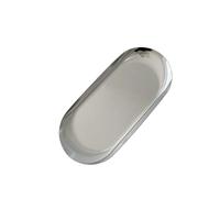 Bandeja de almacenamiento de joyería cosmética de acero inoxidable plateado(Oval-small)