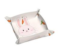 Bandeja de almacenamiento de piel con estampado de conejo sonriente, bandeja de escritorio de 7.9 pulgadas, organiza que puede contener mandos a distancia, llaves, teléfonos móviles, carteras y