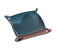 Bandeja de almacenamiento mediana de cuero de doble cara con huellas sobre hierba, almacenamiento de artículos, plegable, duradera, práctica