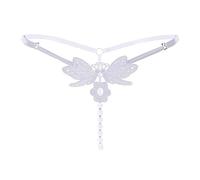 Bandeja de almacenamiento para ropa interior para mujer, bordada, hueca, mariposa, sexy, cintura baja, corte abierto, tanga de masaje con perlas, ropa interior gordita, Blanco, Talla única