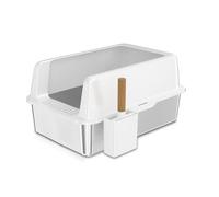 Bandeja de Arena Caja de Arena for Gatos Acero Inoxidable con cerramiento Lados Altos, Caja Metal Parte Superior Abierta Pala, Antiadherente fácil Limpieza, Ideal for hogares Grandes y Varios