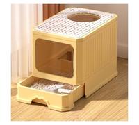 Bandeja de Arena Caja de Arena for Gatos Plegable con Tapa, Caja for Pala, Inodoro antisalpicaduras Entrada Superior, for Cubierta, y Salida bidireccional, diseño cajón(Yellow)