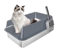 Bandeja de arena de acero inoxidable para gatos, bandeja con tapa, metal fácil de limpiar gatos, base lisa para mayor durabilidad y estabilidad (60 x 40 x 30 cm, gris)